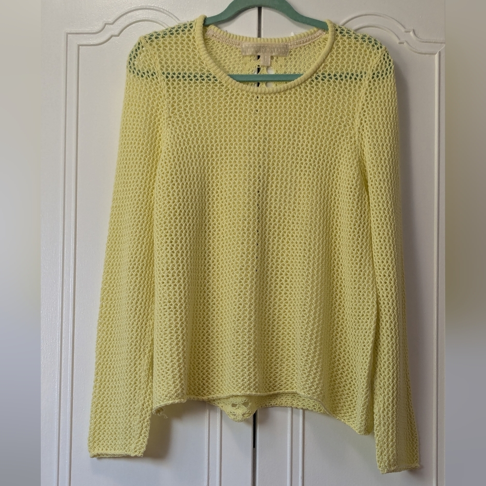PARADISE SHORE Women's Crochet Soft Yellow Textured Crew Neck Sweater